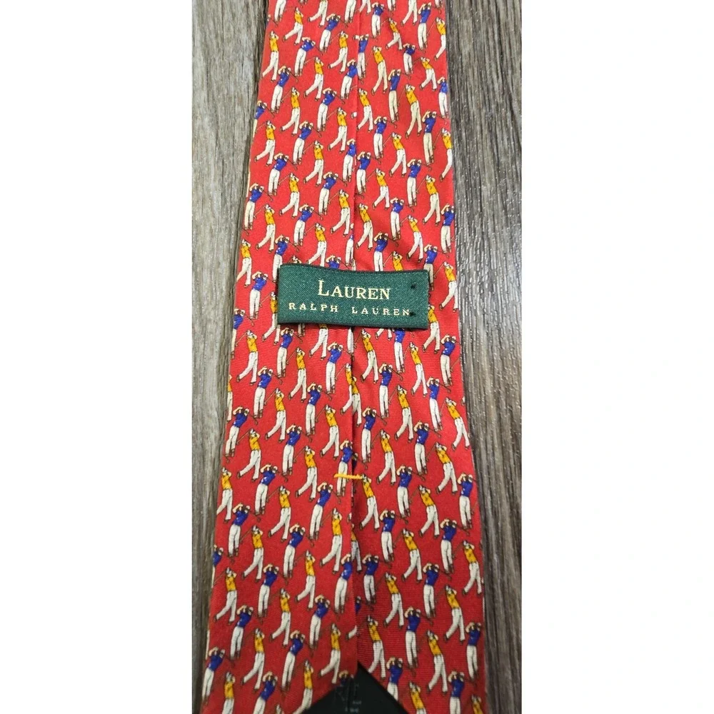 Lauren Ralph Lauren‎ 100% Silk Red Golf Club Tie Hand Finished Made in USA